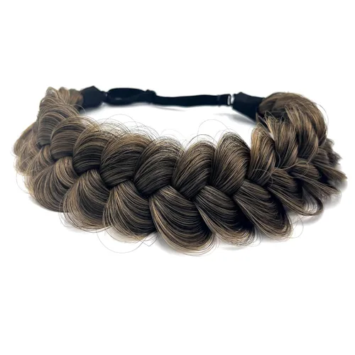 Miniatura 18 de Diadema trenzada sintética clásica de cabello con hebras anchas para boda, trenzas esponjosas desordenadas, banda para peluca, accesorio de belleza