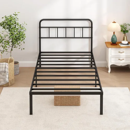 Miniatura 6 de Base de cama individual con cabecera clásica, soporte de listones de metal resistentes, espacio de almacenamiento debajo de la cama, no necesita