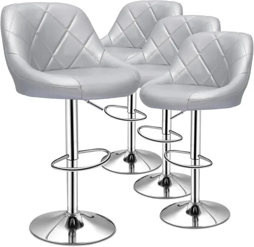 Miniatura 12 de Magshion Juego de 2 taburetes de bar, taburetes de bar giratorios de altura de mostrador, moderna silla de isla con respaldo y reposapiés para Gris