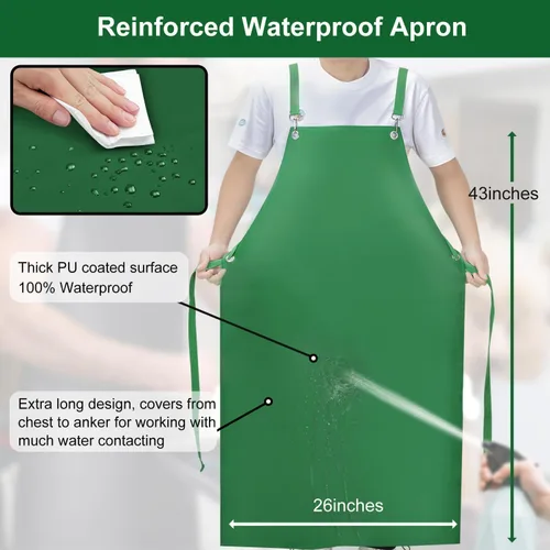 Miniatura 2 de SHEOMERN Delantal de goma impermeable, 43 pulgadas, antidesgarros, de vinilo resistente, ajustable, más grueso, con espalda cruzada, para Verde