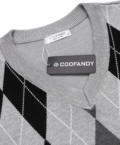 Miniatura 4 de COOFANDY Suéter sin mangas con cuello en V para hombre, ajustado, informal, con rombos