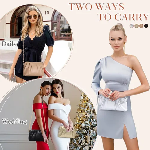 Miniatura 7 de VASCHY Bolso de mano para mujer, de cuero vegano fruncido, pequeño, formal, de noche, bolso cruzado al hombro, boda, fiesta