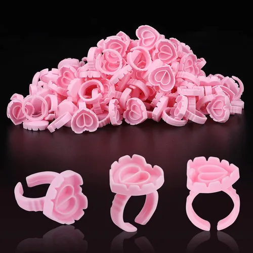 Miniatura 8 de Pretty memory - Anillos de pegamento para extensiones de pestañas, 100 unidades, anillos de pestañas inteligentes, con forma de corazón, soporte