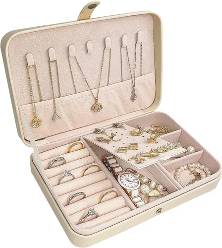 Joyero de viaje, mini organizador portátil con cremallera, de piel sintética sintética, pequeñas cajas de almacenamiento para anillos, aretes,