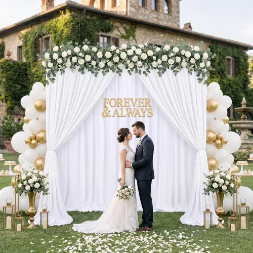 Miniatura 2 de Cortinas de Telón de Fondo Blanco de 2 Paneles 5 x 1,5 m de Poliéster, Telón de Fondo para Fotografía, Cortinas para Decoración de Fondo de Boda