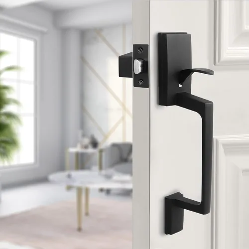 Miniatura 7 de Azdele Juego de manijas de puerta delantera color negro mate con palanca reversible, juego de manijas de puerta exterior para puertas diestras