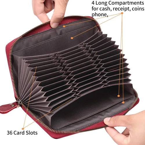 Miniatura 4 de GOIACII Cartera de piel con bloqueo RFID para mujer, tarjetero de crédito, bolso de mano para teléfono, organizador plegable de gran capacidad