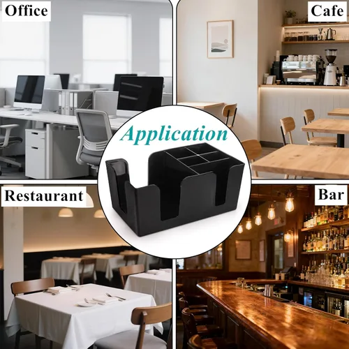 Miniatura 9 de Tebery Paquete de 3 barras de plástico negro con 6 compartimentos, organizador de barra recargable para servilletas, palillos de dientes, pajitas