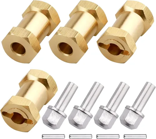 Miniatura 10 de 4 extensiones de cubos de rueda de latón RC de 0.472 pulgadas, espaciadores de ruedas, adaptador de unidad hexagonal para 1/10 RC Crawler Axial