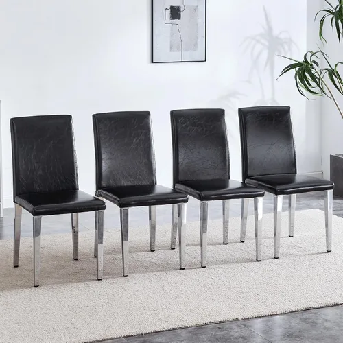 Miniatura 13 de Juego de 4 sillas de respaldo de piel sintética blanca con patas de metal plateado. La combinación perfecta, adecuada para estilos minimalistas
