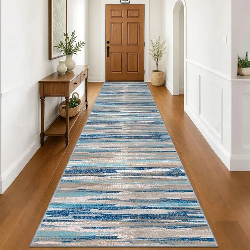 Miniatura 64 de Lansny Alfombra moderna abstracta de 2 x 5 pies, color negro, gris, blanco, lavable, alfombra de entrada para cocina, alfombra antideslizante suave