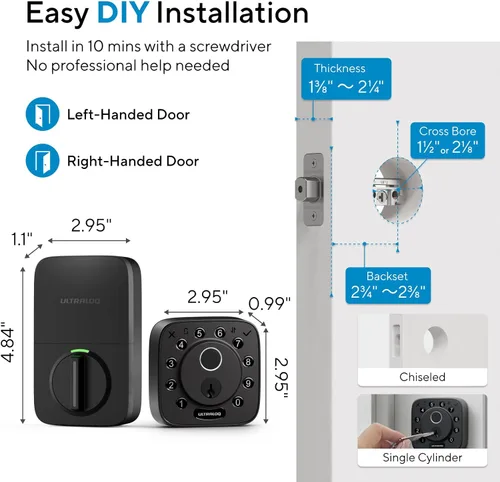 Miniatura 9 de ULTRALOQ Cerradura inteligente con huella digital y WiFi Bolt, funciona con Apple Home, Siri, Alexa, entrada sin llave con identificación de huella
