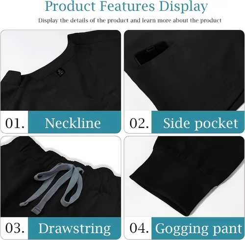 Miniatura 2 de VIAOLI Conjunto de ropa quirúrgica para mujer, conjunto de camiseta médica y pantalón deportivo, ropa de trabajo, clínico moderno, traje atlético