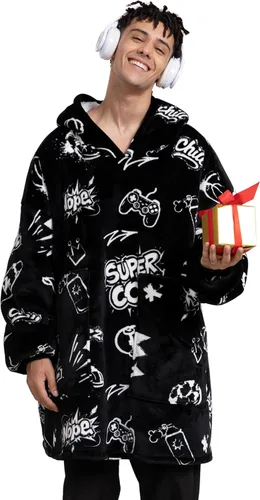Miniatura 36 de Aemicion - Manta con capucha tipo sudadera tamaño grande, vellón Sherpa con mangas y bolsillo, unisex para adultos, ideal para hogar, oficina