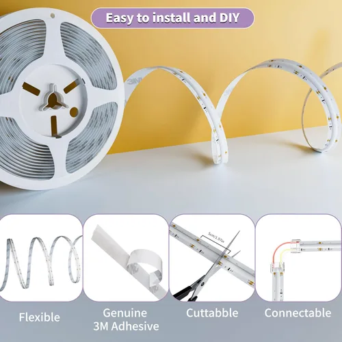 Miniatura 6 de MIWISE Tira de luces LED RGB Smart IC COB de color de persecución, tira de luz LED USB direccionable, efecto arcoíris con sincronización de música