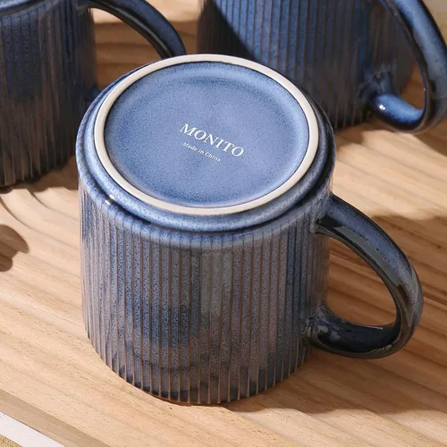 Miniatura 8 de MONITO Juego de 6 Tazas de Café de 16 Oz, Juego de Tazas de Café de Cerámica Rústica con Mango Grande, Vintage, Tazas de Café de Gres Rayadas