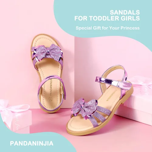 Miniatura 6 de PANDANINJIA Sandalias para niñas, puntera abierta, bonitos zapatos planos de princesa para niñas, zapatos de vestir brillantes de verano para bebés