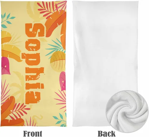 Miniatura 4 de InterestPrint Toalla de playa personalizada para mujeres y hombres, hojas tropicales, naranja, toallas de playa personalizadas con nombres, manta