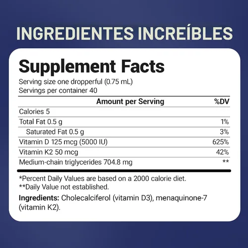 Miniatura 6 de Dr. Berg - Gotas líquidas de vitamina D3 K2 de máxima potencia con aceite MCT – 5,000 UI de vitamina D3 líquida con K2 – Apoya huesos fuertes