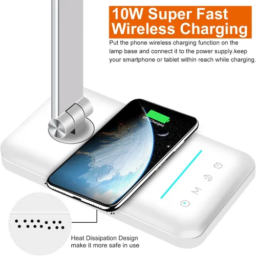 Miniatura 3 de AFROG - Lámpara LED de escritorio multifuncional con cargador inalámbrico, puerto de carga USB, 5 modos de iluminación, 5 niveles de brillo, control