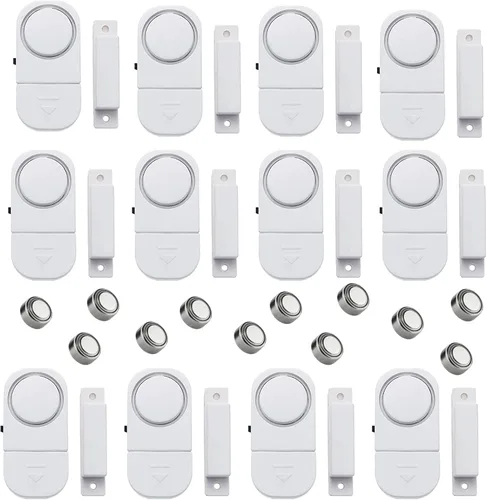 Paquete de 12 alarmas de seguridad inalámbricas para ventana/puerta, sensor magnético, alarma de alerta antirrobo para piscina, súper fuertes para