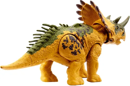 Miniatura 5 de Mattel Jurassic World Wild Roar - Juguete de dinosaurio con sonido y movimiento de ataque, figura de acción Regaliceratops Posable incluye juego
