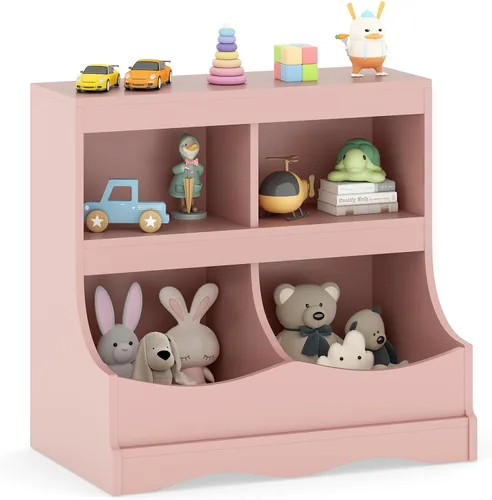 Miniatura 12 de HONEY JOY Organizador de almacenamiento de juguetes para niños con estantería, armario de almacenamiento de organización de 4 compartimentos