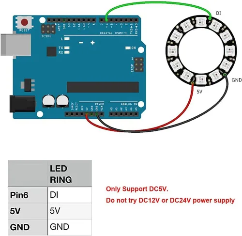 Miniatura 5 de Anillo LED WS2812 de 24 bits con cable SM2.54-3P, 24 x WS2812B 5050 RGB LED módulo a todo color DC5V con controladores integrados programables