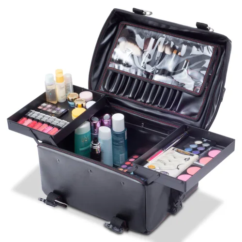 Miniatura 5 de Maquillador profesional 2 en 1 Rolling Maquillaje Tren Estuche Organizador Cosmético Carro Suave con Cajones de Almacenamiento y Hebillas de Metal