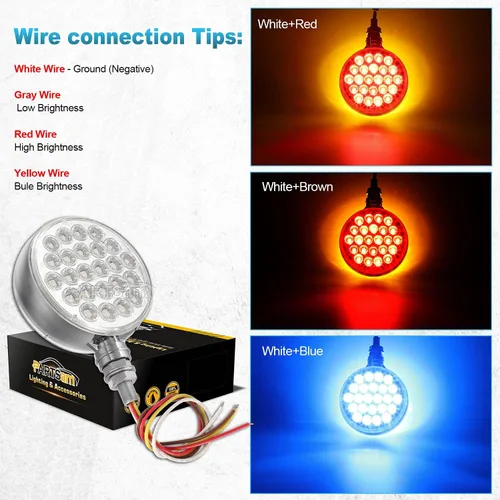 Miniatura 4 de Partsam 2 luces LED redondas de doble cara y luces auxiliares azules, luces LED de pedestal, montaje en poste 48 LED para camión, remolque, espejo