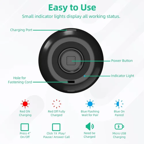 Miniatura 3 de SEVENKA 2 mini altavoces, altavoces inalámbricos pequeños portátiles de 3 W con cordón, resistente al agua, emparejamiento estéreo inalámbrico, mini