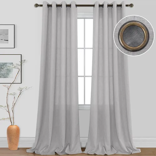 Miniatura 18 de KOUFALL Cortinas de lino azul piedra para dormitorio, 2 paneles de cortinas semitransparentes azul empolvado con ojales de bronce para sala