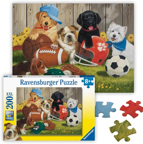 Ravensburger - Let's Play Ball - Rompecabezas de 200 piezas - Imágenes emocionantes y coloridas de los favoritos de la infancia - Deportes de pelota
