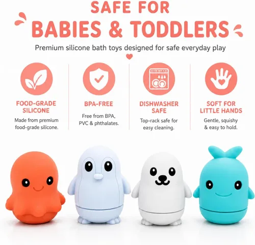 Miniatura 5 de Juguetes de baño de silicona, Se abre para la limpieza, Juguetes de baño para bebés de 9 meses, Juguetes de baño para niños pequeños 1-3, Juguetes