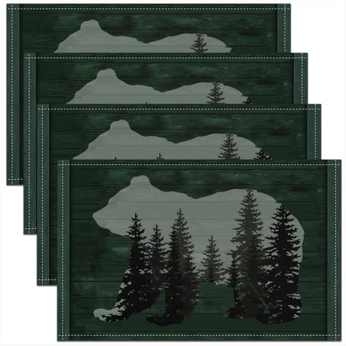 Miniatura 23 de jejeloiu Manteles individuales de mesa con osos para niños, manteles de mesa de animales salvajes de granja, mantel individual rústico de familia