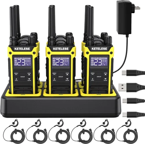 Miniatura 13 de KETELESE T3G Walkie Talkies resistentes para adultos, radio de 2 vías impermeable IP67 de largo alcance, con auricular y micrófono, base de carga