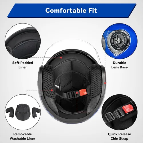 Miniatura 5 de Casco de motocicleta abierto para adultos 3/4, con doble visera, para moto, scooter, ebike, ciclomotor, para hombres y mujeres, aprobado por el DOT