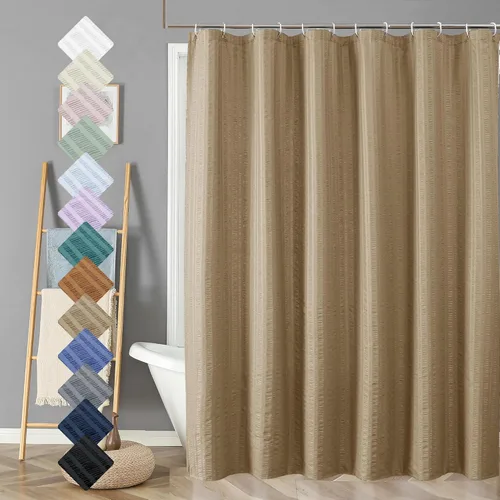 Miniatura 52 de Aiyufeng Moga - Cortina de ducha verde salvia, cortinas de ducha texturizadas en relieve 3D para baño, cortina de baño de tela de poliéster de lujo