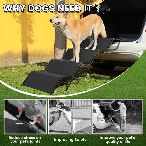 Miniatura 9 de Rampas para perros con 23.6 pulgadas extra anchas – Escalones portátiles para 4 perros con superficie antideslizante, capacidad de 250 libras