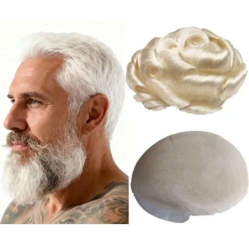 Miniatura 19 de N.L.W. Toupee de cabello humano para hombres, prótesis europea de piezas de cabello sistema de reemplazo para hombres con 10x8 HD súper fino encaje