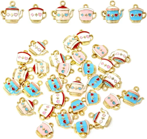 Honbay 30 dijes de metal para taza de té, dije chapado en plata antigua, taza de café, hallazgos de joyería para bricolaje, collar, aretes, pulsera,