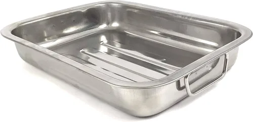 Miniatura 2 de Tredoni Bandeja rectangular de acero inoxidable para hornear profunda de 10 pulgadas, dos asas plegables, para asar pollo, lasaña para hornear