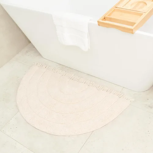 Miniatura 12 de Alfombras de baño bohemias, alfombra de algodón de medio círculo con inserto de ganchillo, borlas y parte trasera antideslizante, tapete de baño