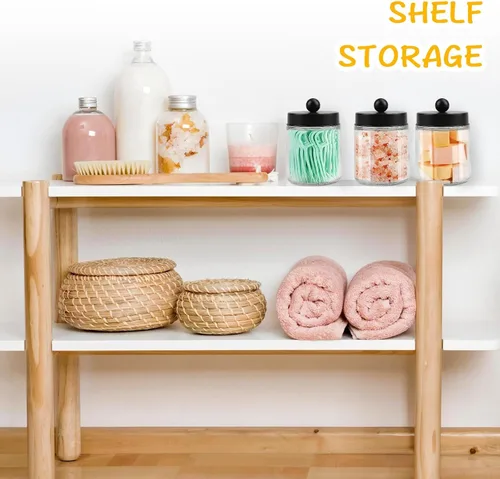 Miniatura 3 de Juego de 2 tarros de boticario de cristal con tapas para baño, lindo soporte para cotonetes, juego de accesorios de baño negros, pequeños