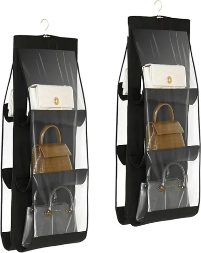 Organizador de bolso de mano para colgar en el dormitorio, a prueba de polvo, para armario, clóset (negro, paquete de 2)