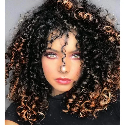 Miniatura 13 de rosmile Pelucas Rizadas para Mujeres Negras - Peluca Afro Completa de Cabello Sintético Africano Americano Negro Mezclado Castaño Oscuro Rizado