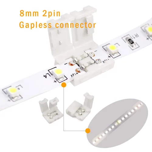 Miniatura 3 de Kit de Conectores para Tira LED de 2 Pines de 8mm FSJEE Incluye Conector de Esquina en Ángulo Recto de 2 Pines, Forma de T y Conector Sin Espacios