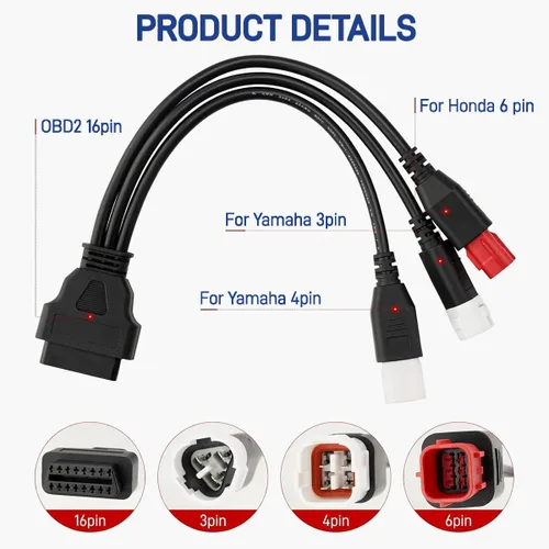 Miniatura 4 de 3pin 4 pin 6pin motor obd2 cable 3pin 4pin 6pin 6pin a 16pin Euro5 OBD moto 3 en 1 adaptador de diagnóstico OBDii Cable conector escáner para Yamaha