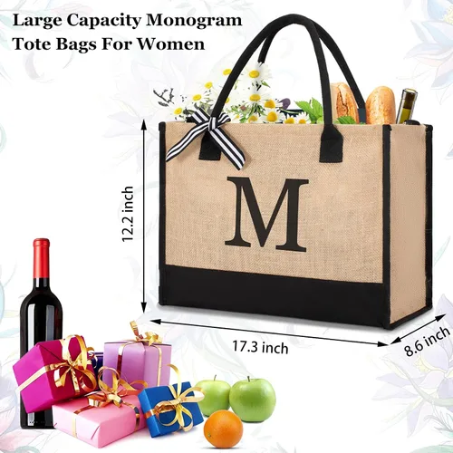 Miniatura 66 de Initial Canvas Tote Bag Birthdays Gift for Women Mom Teacher Friend Bridesmaid,Custom for Wedding Beach Holidays