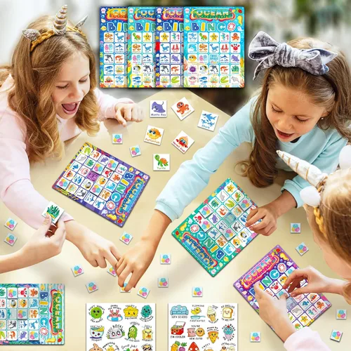 Miniatura 6 de YTSQLER Juego de bingo oceánico para 24 jugadores, animales del océano, juego de bingo para actividades infantiles, bajo el mar, juegos divertidos